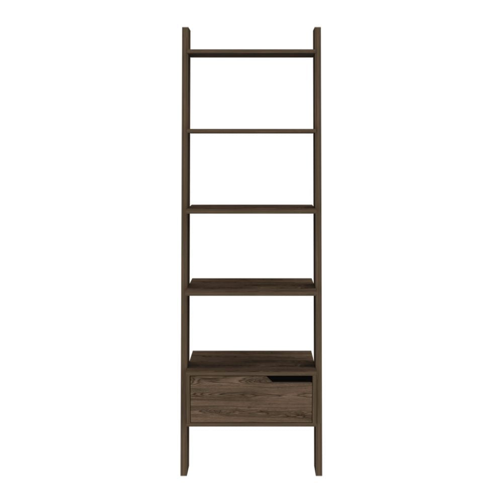 Kobe Ladder Bookcase with Five Open Shelves and Drawer