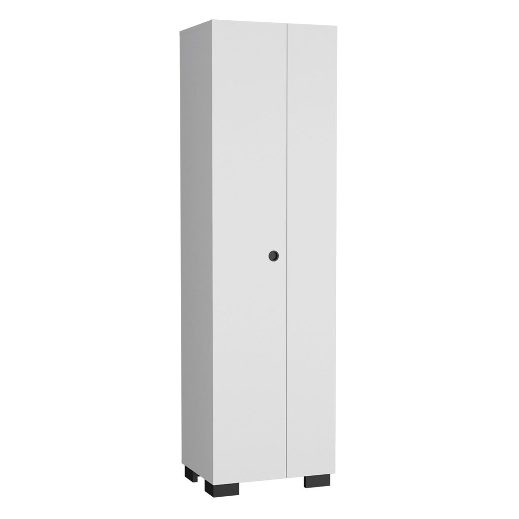 Slim Storage Cabinet with Broom Hangers for Organized Home