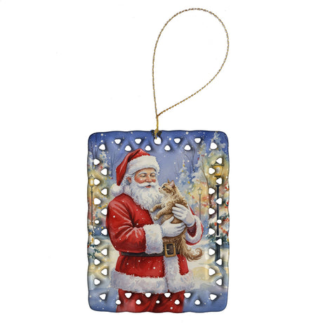 LaPerm Cat and Santa Claus Christmas Ornament