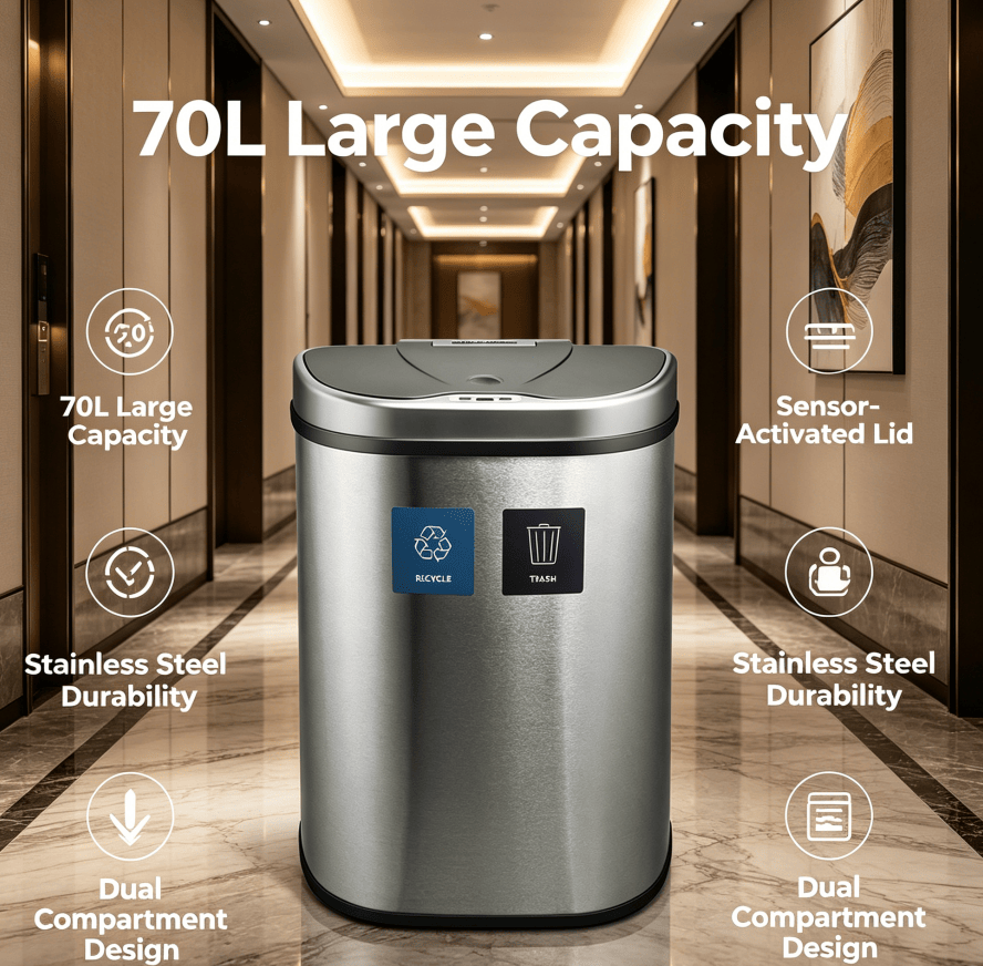 Touch-Free Dual-Bin Recycling Trash Can