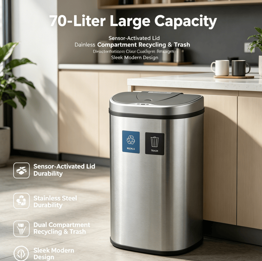 Touch-Free Dual-Bin Recycling Trash Can