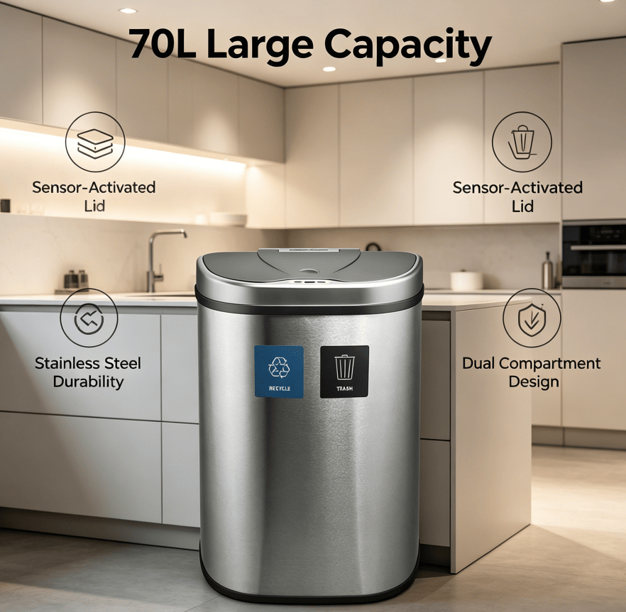 Touch-Free Dual-Bin Recycling Trash Can
