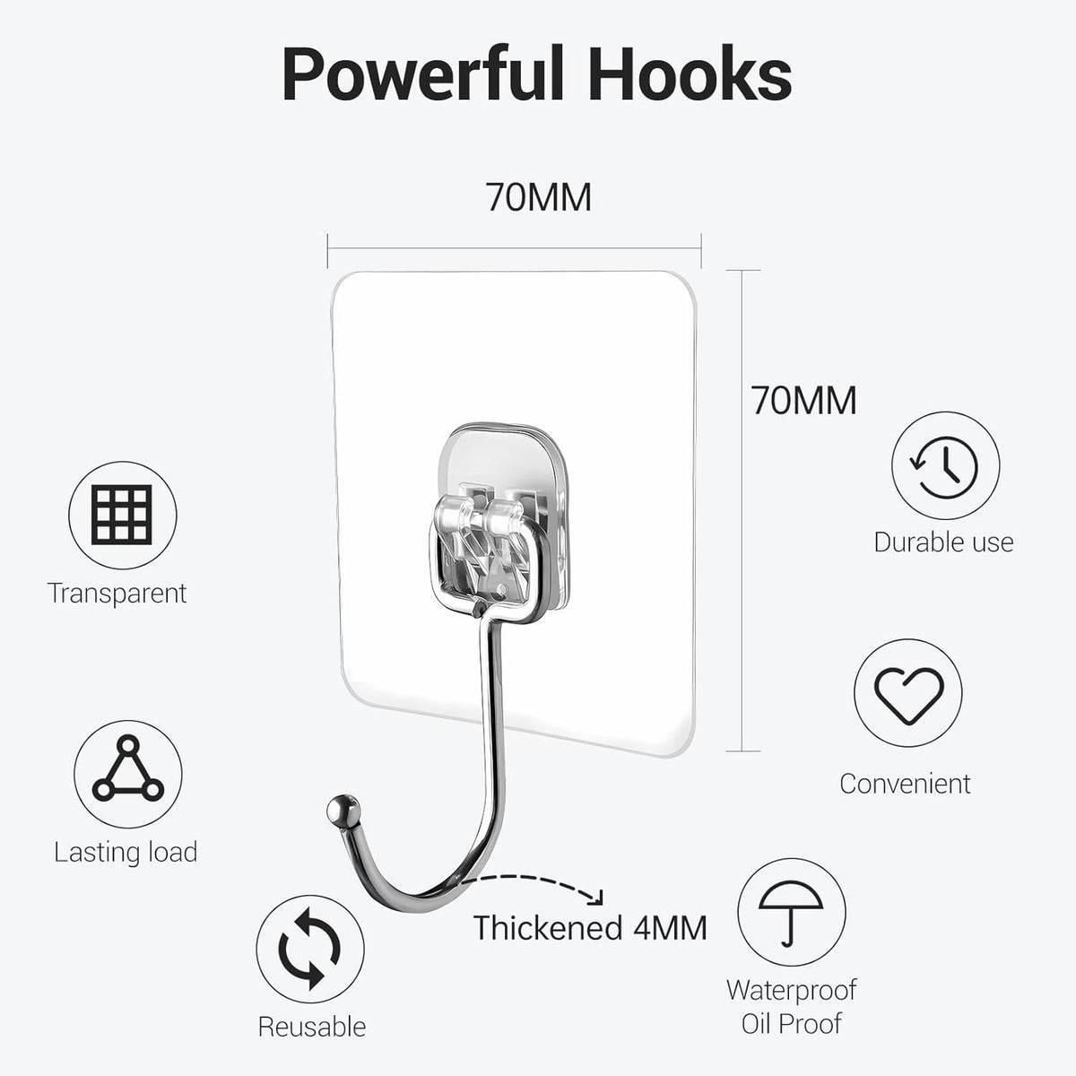 Large Adhesive Hooks, 18-Pack Hold (Max) practical Sticky Hooks,water-ready & Rustproof Wall Hoo
