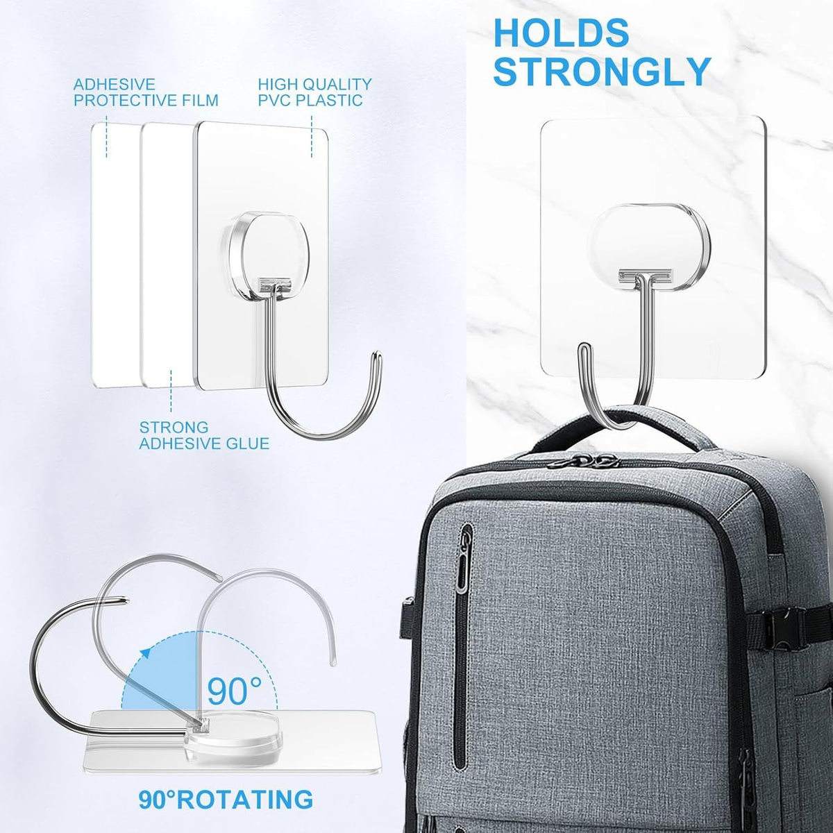 Transparent Self-Adhesive Utility Hooks for Home and Outdoor Use