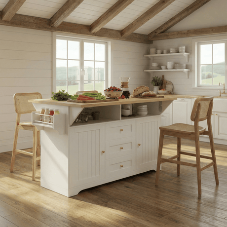 Large Kitchen Island with Drop-Leaf Extensions and Power Outlet