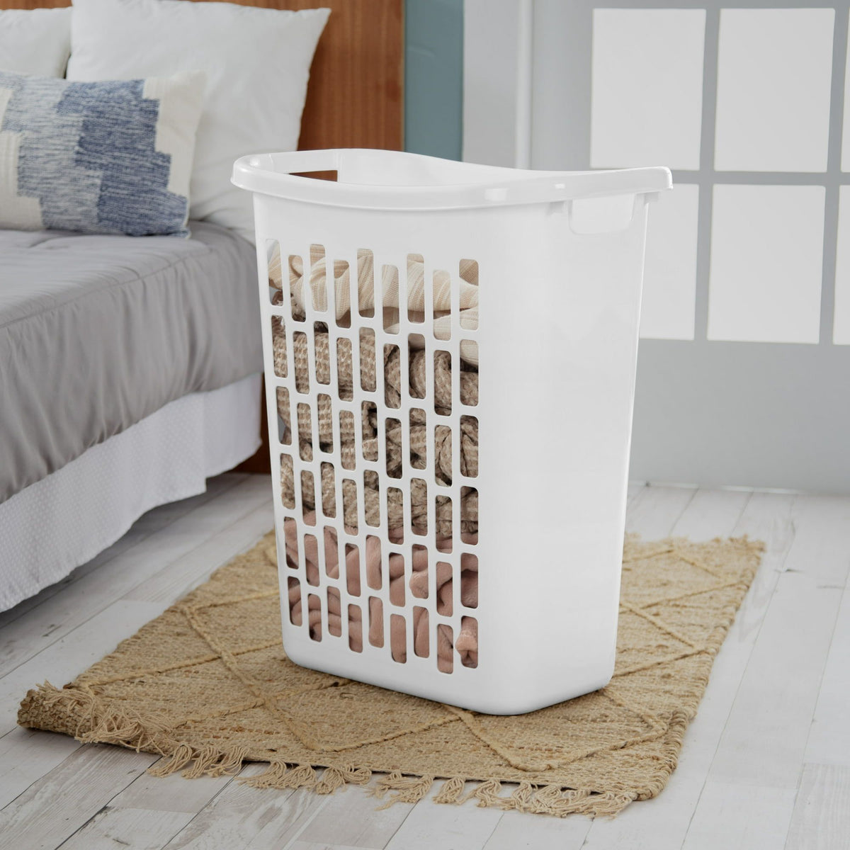 6-Pack Large Rectangular Open Laundry Hamper for Narrow Spaces - White