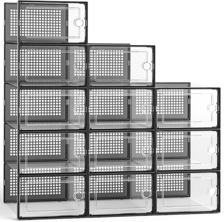 12-Pack Clear Plastic Stackable Shoe Storage Boxes