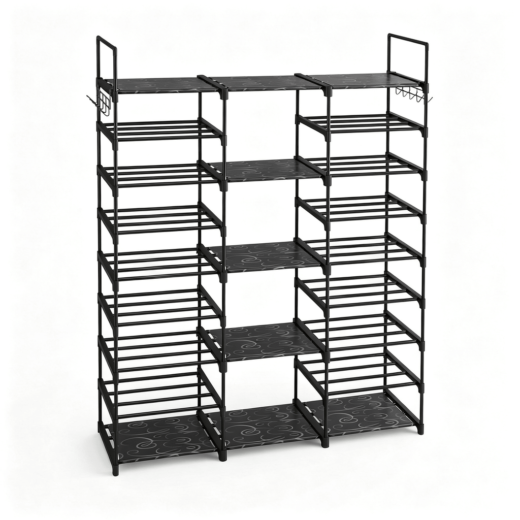 Spacious Shoe Organizer Tower with Boot Column and Side Hooks
