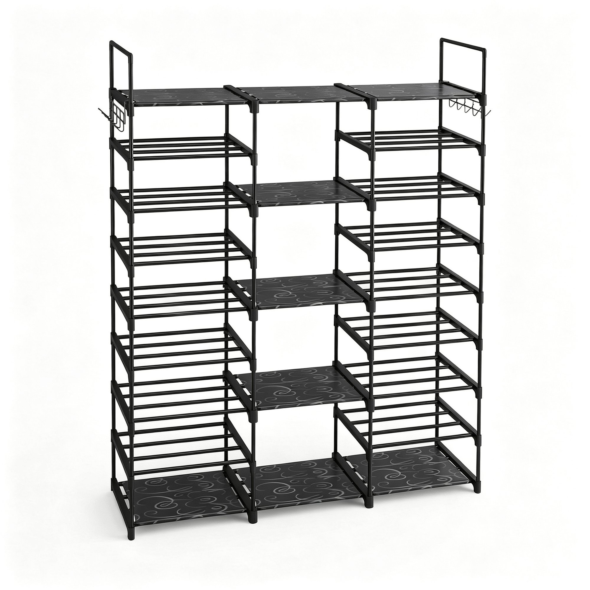 Spacious Shoe Organizer Tower with Boot Column and Side Hooks