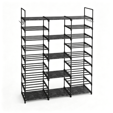 Spacious Shoe Organizer Tower with Boot Column and Side Hooks