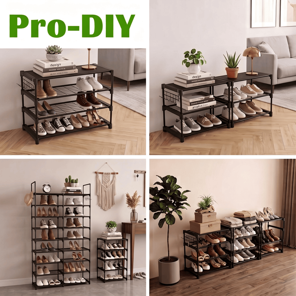 Spacious Shoe Organizer Tower with Boot Column and Side Hooks