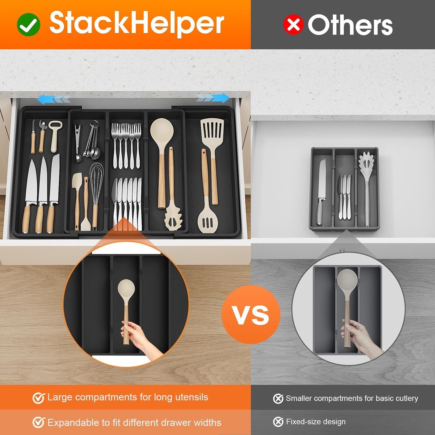 Expandable Kitchen Drawer Organizer for Silverware and Utensils