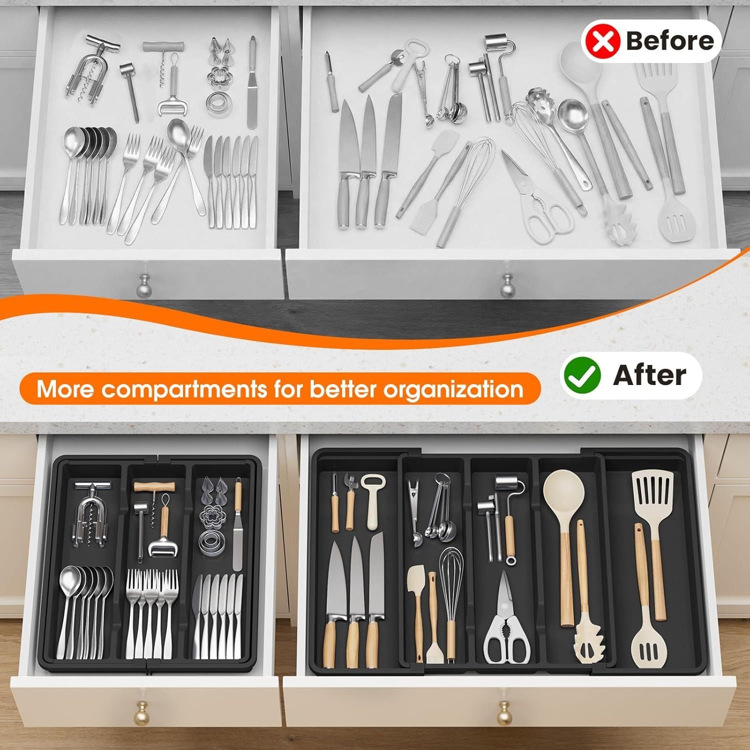 Expandable Kitchen Drawer Organizer for Silverware and Utensils
