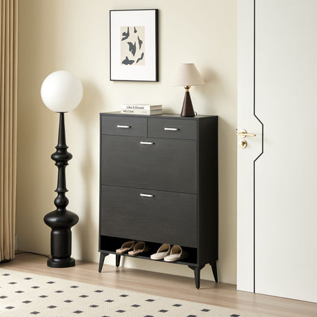 Freestanding Shoe Cabinet with Adjustable Shelves and Flip Drawers