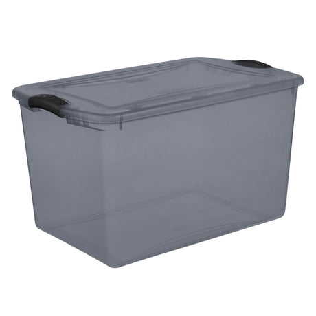 Large Storage Bin, 66 Quart Clear Plastic Storage Container with Latch Lid, Gray Tint with