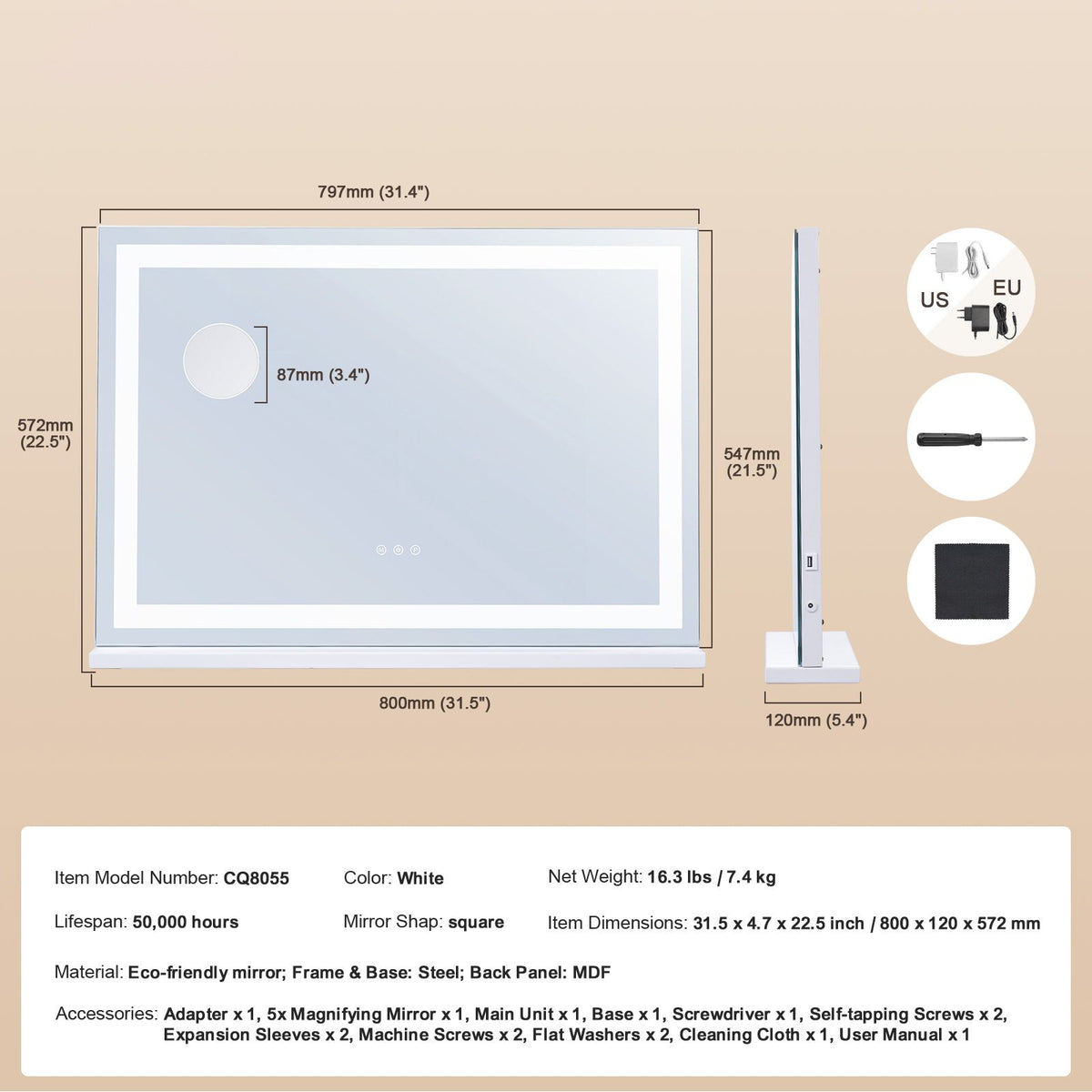 Lighted Vanity Mirror with Touch Controls