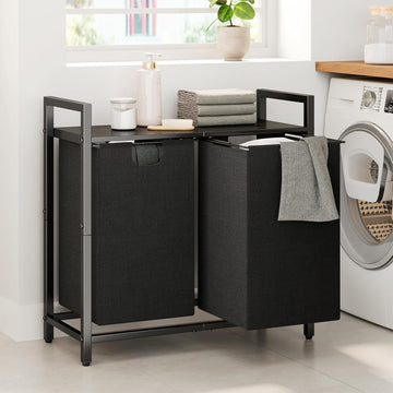 Laundry Basket Organizer with Shelf and 2 Pull-Out Removable Bags