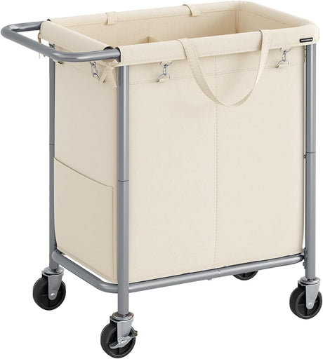 Rolling 2-Compartment Laundry Hamper with Removable Liner and Brakes