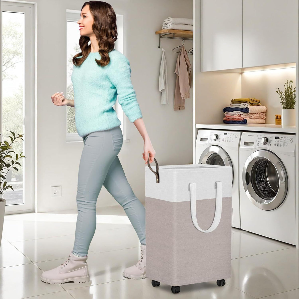 Rolling Laundry Hamper with Wheels, Handles, and a Collapsible Frame