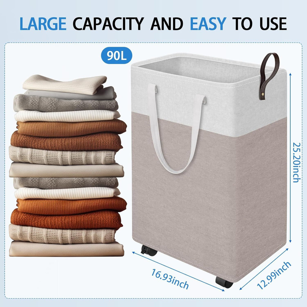 Rolling Laundry Hamper with Wheels, Handles, and a Collapsible Frame