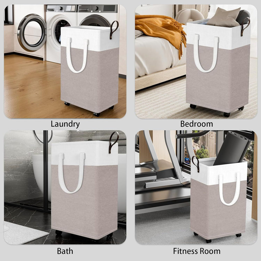 Rolling Laundry Hamper with Wheels, Handles, and a Collapsible Frame