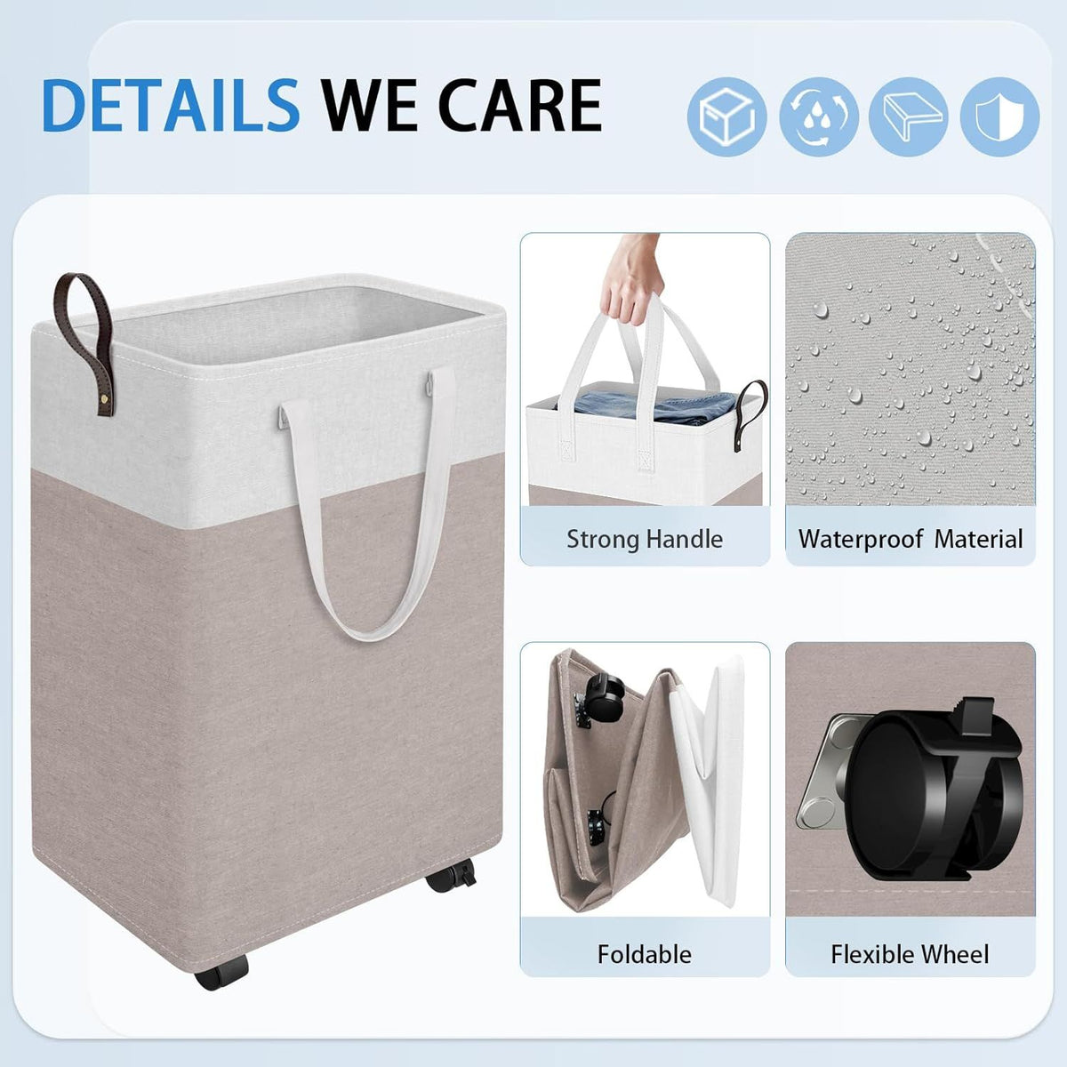 Rolling Laundry Hamper with Wheels, Handles, and a Collapsible Frame