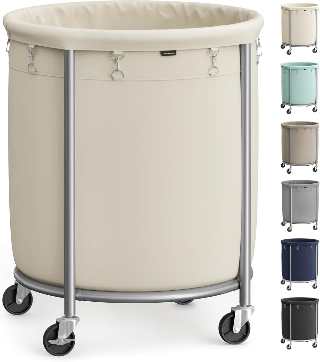 Laundry Basket with Wheels, Rolling Round practical Laundry Hamper Cart with Steel Frame and Remova