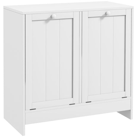 White 2-Compartment Tilt-Out Laundry Hamper Cabinet with Top Shelf