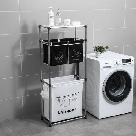 3-Tier Laundry Sorter with Removable Bags and Storage Shelves