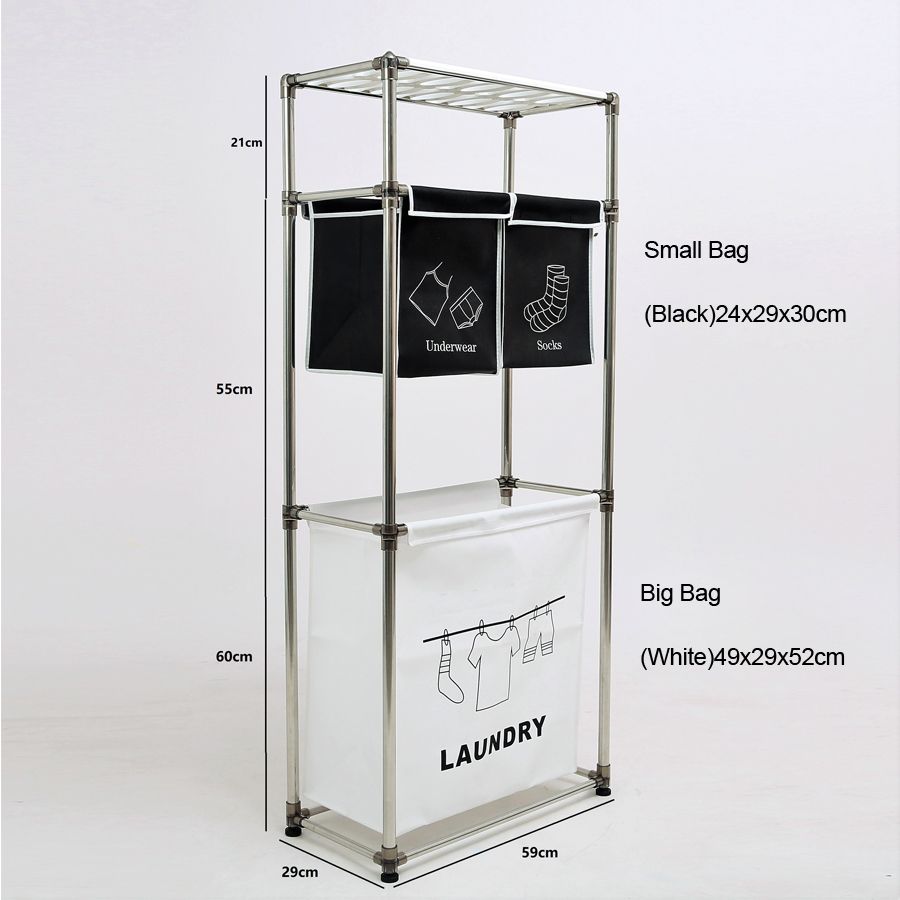 3-Tier Laundry Sorter with Pull-Out Bags and Side Hooks