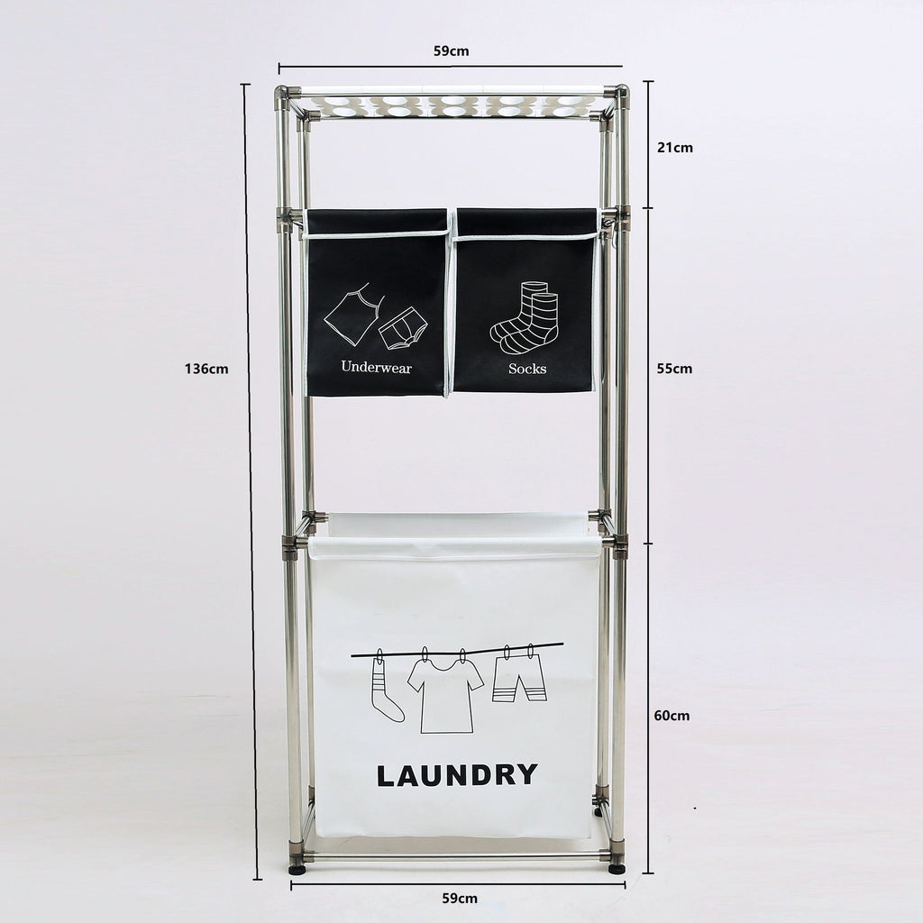 3-Tier Laundry Sorter with Pull-Out Bags and Side Hooks