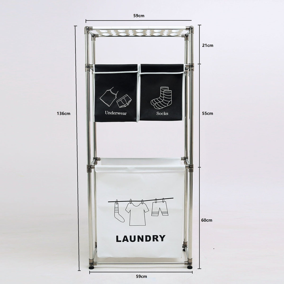 3-Tier Laundry Sorter with Pull-Out Bags and Side Hooks