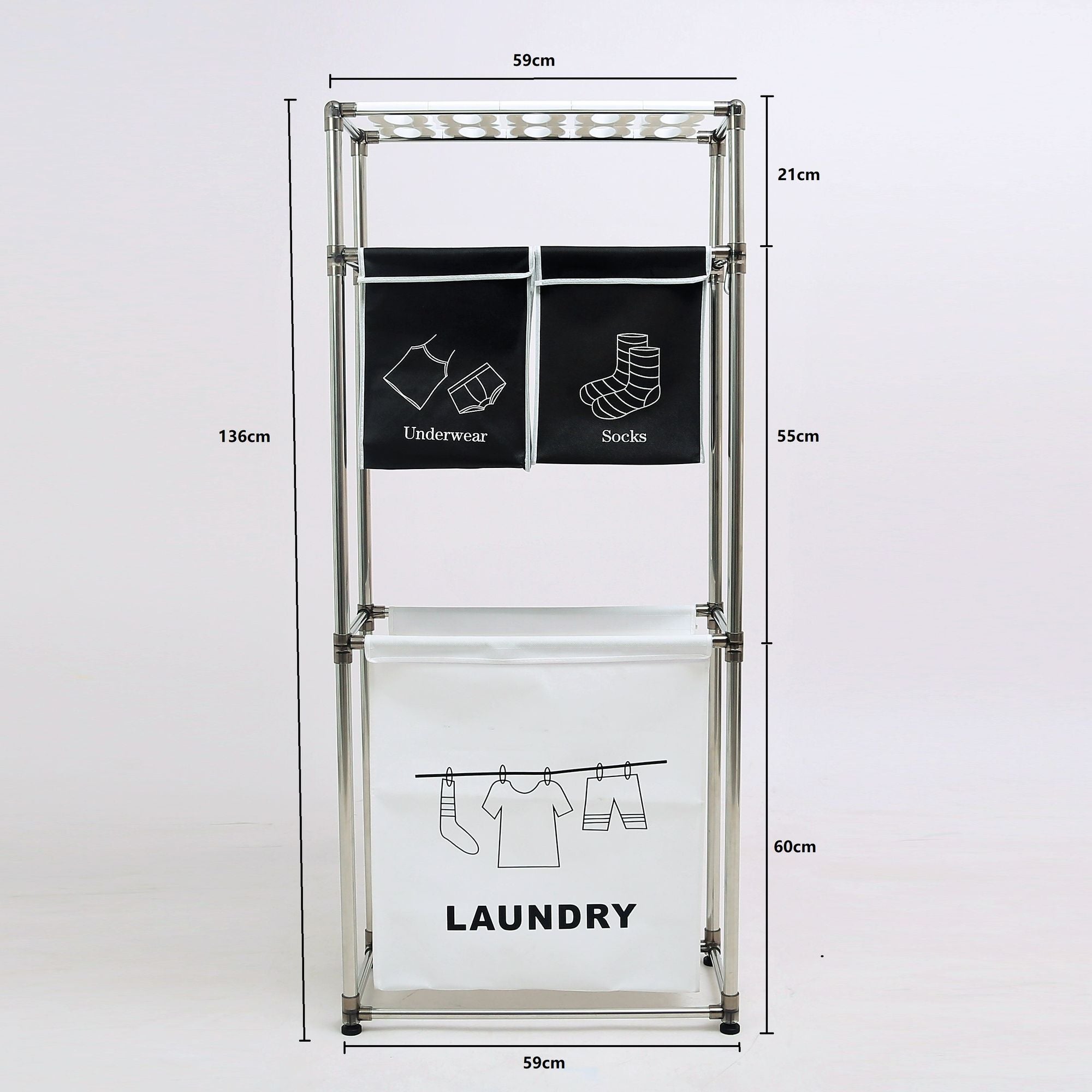3-Tier Laundry Sorter with Removable Bags and Storage Shelves