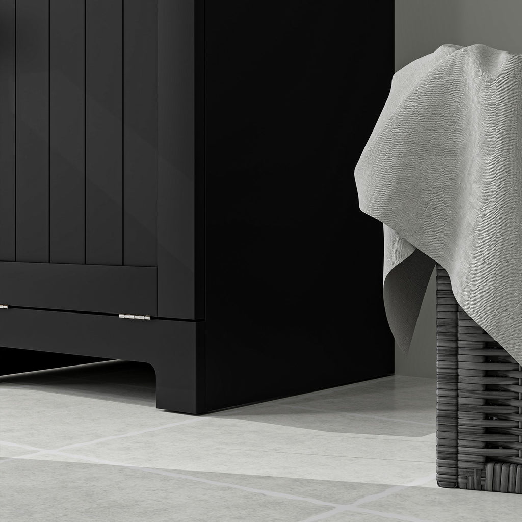 Black Laundry Hamper Cabinet with Tilt-Out Basket and Storage Drawer