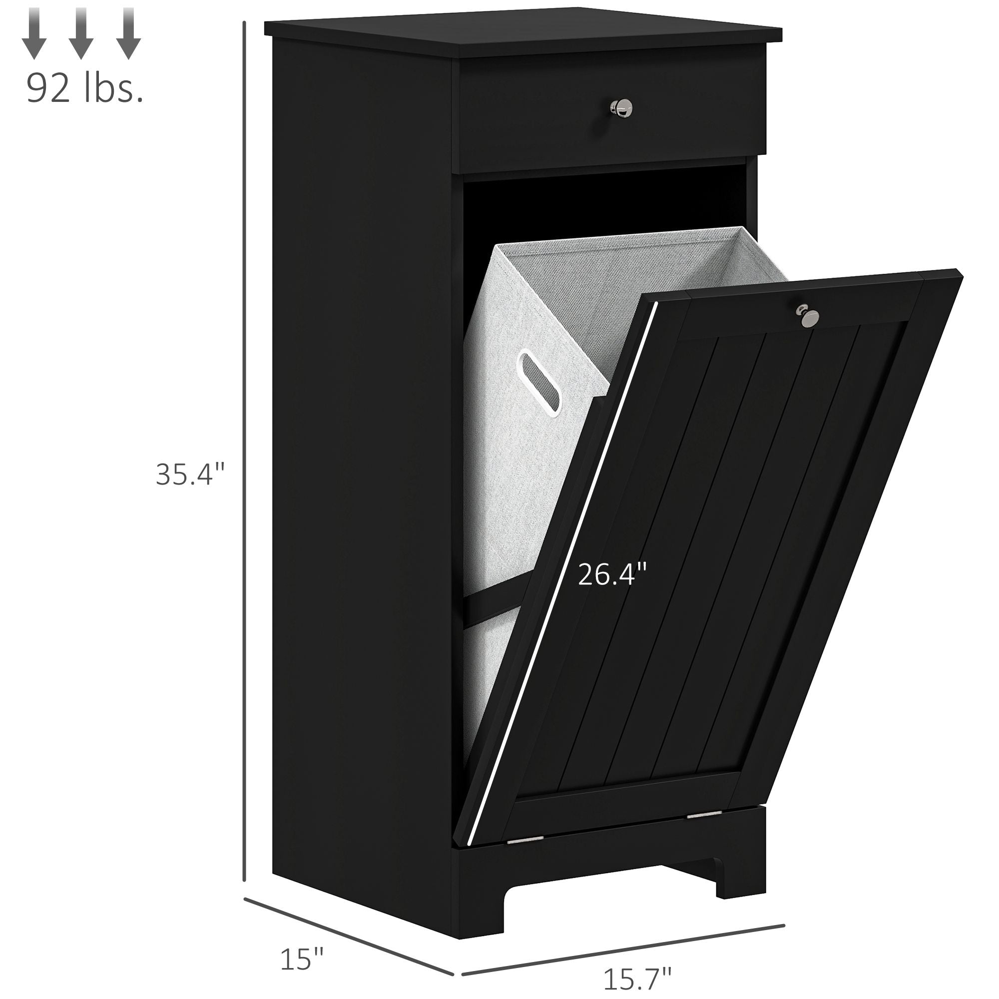 Black Laundry Hamper Cabinet with Tilt-Out Basket and Storage Drawer