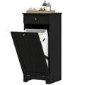 Black Laundry Hamper Cabinet with Tilt-Out Basket and Storage Drawer