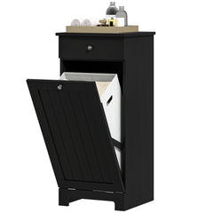 Black Laundry Hamper Cabinet with Tilt-Out Basket and Storage Drawer