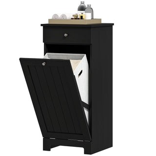 Black Laundry Hamper Cabinet with Tilt-Out Basket and Storage Drawer