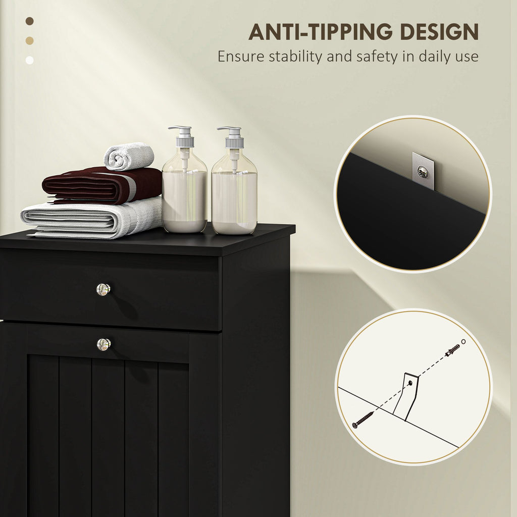 Black Laundry Hamper Cabinet with Tilt-Out Basket and Storage Drawer