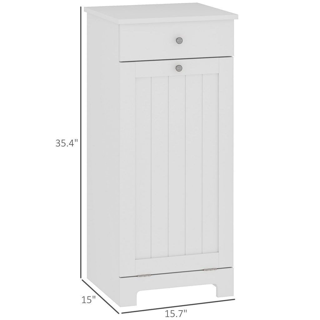Laundry Hamper Cabinet, Laundry Cabinet with Tilt Out Laundry Basket and Drawer, White