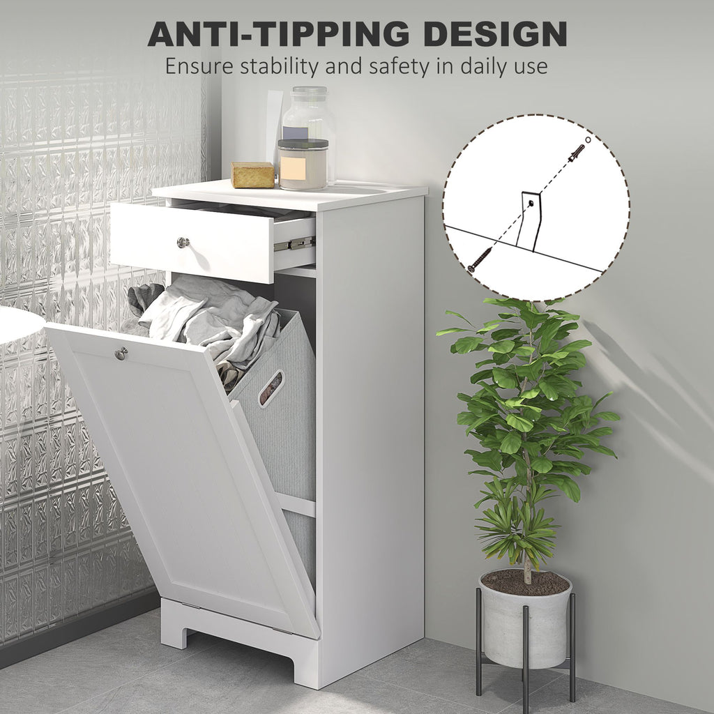 Laundry Hamper Cabinet, Laundry Cabinet with Tilt Out Laundry Basket and Drawer, White
