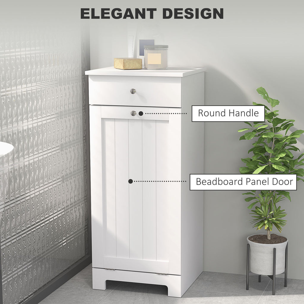 Laundry Hamper Cabinet, Laundry Cabinet with Tilt Out Laundry Basket and Drawer, White