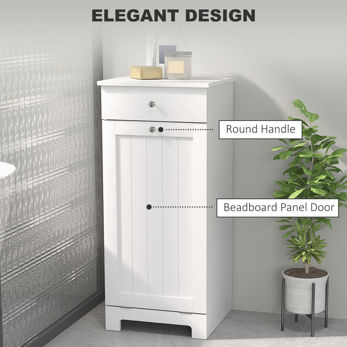 Laundry Hamper Cabinet, Laundry Cabinet with Tilt Out Laundry Basket and Drawer, White