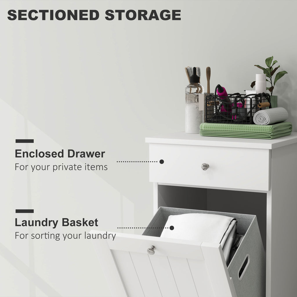 Laundry Hamper Cabinet, Laundry Cabinet with Tilt Out Laundry Basket and Drawer, White