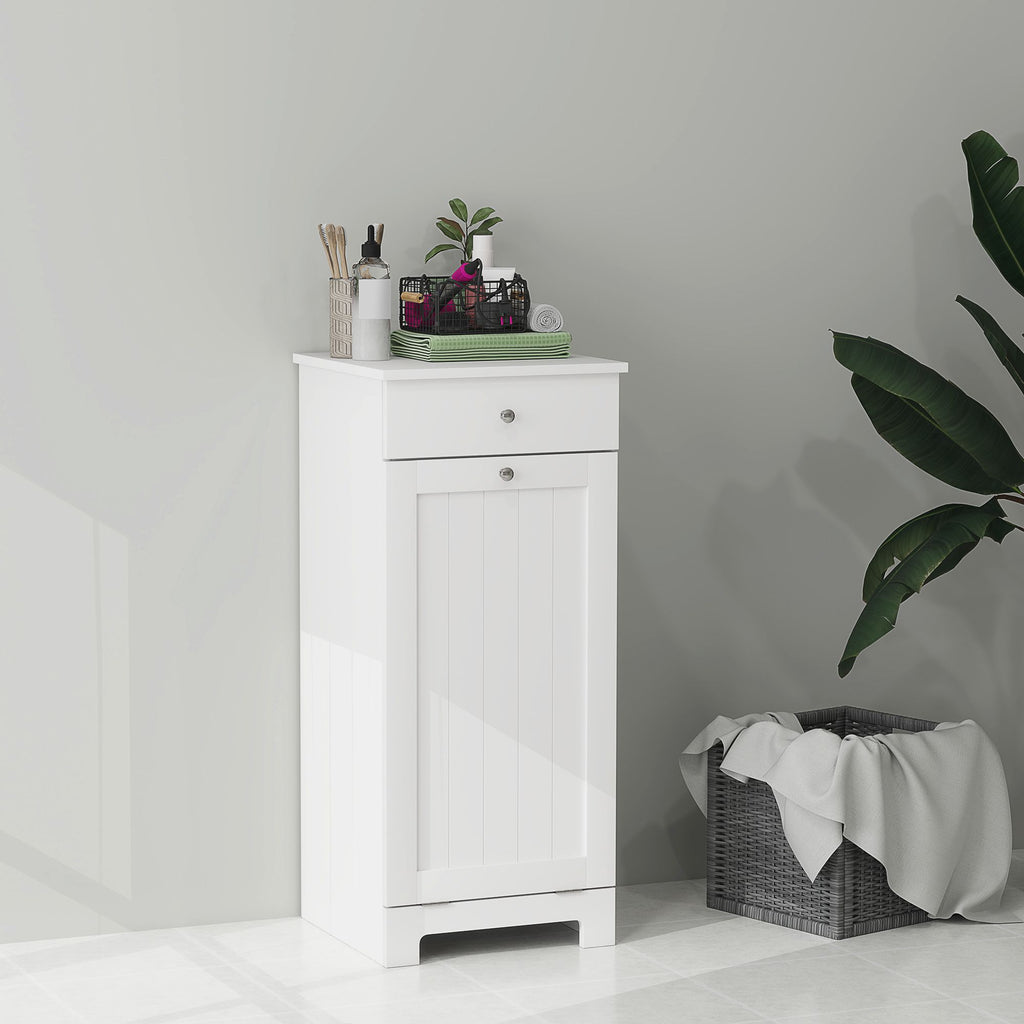 Laundry Hamper Cabinet, Laundry Cabinet with Tilt Out Laundry Basket and Drawer, White