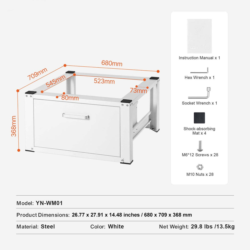 Laundry Pedestal with Drawer – Universal Fit for Standard Washers and Dryers