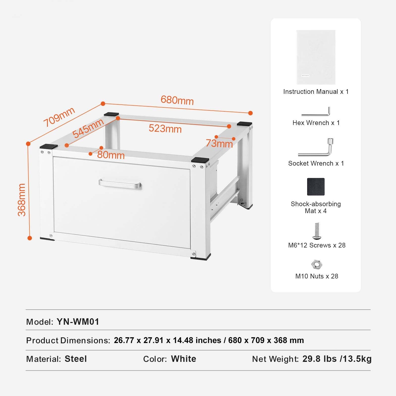 Laundry Pedestal with Drawer – Universal Fit for Standard Washers and Dryers