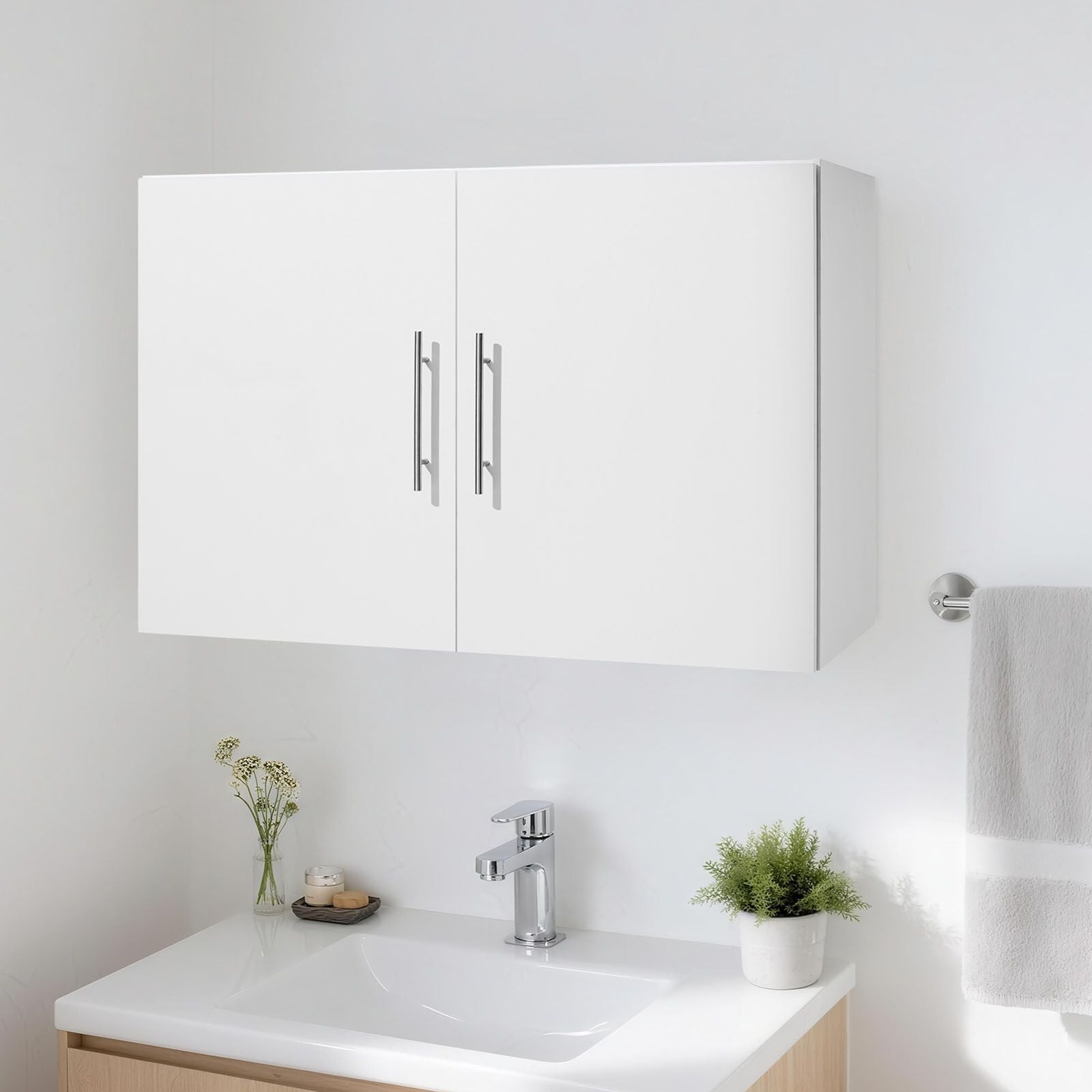 Wall-Mounted Laundry Cabinet with Adjustable Shelves
