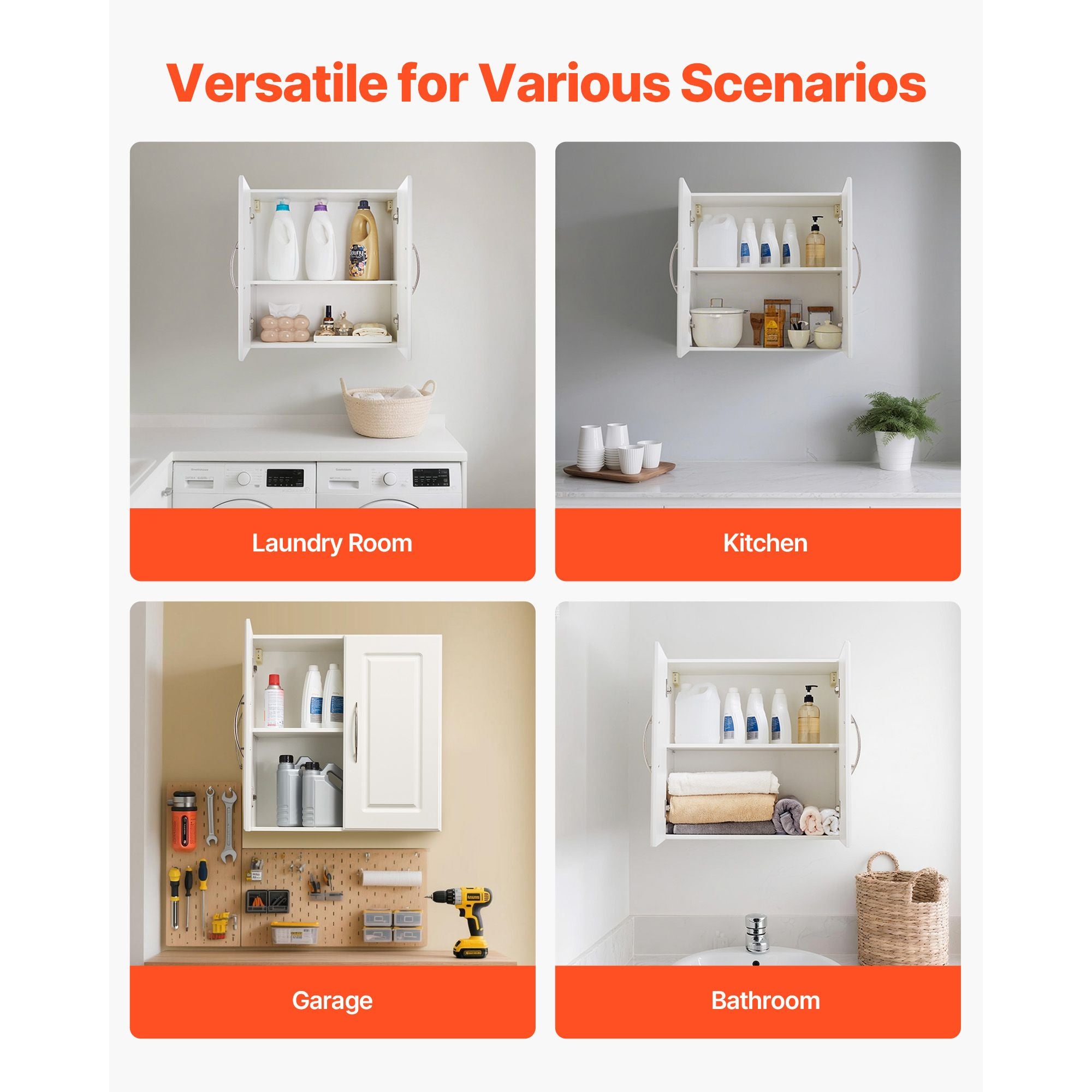 Laundry Room Wall Cabinet – 2-Tier Hanging Storage with Adjustable Shelves and Soft-Close Doors