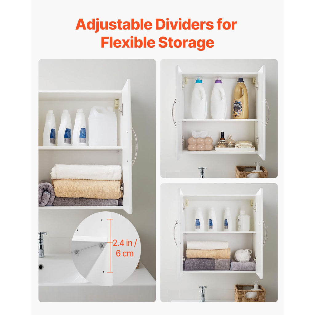 Laundry Room Wall Cabinet – 2-Tier Hanging Storage with Adjustable Shelves and Soft-Close Doors
